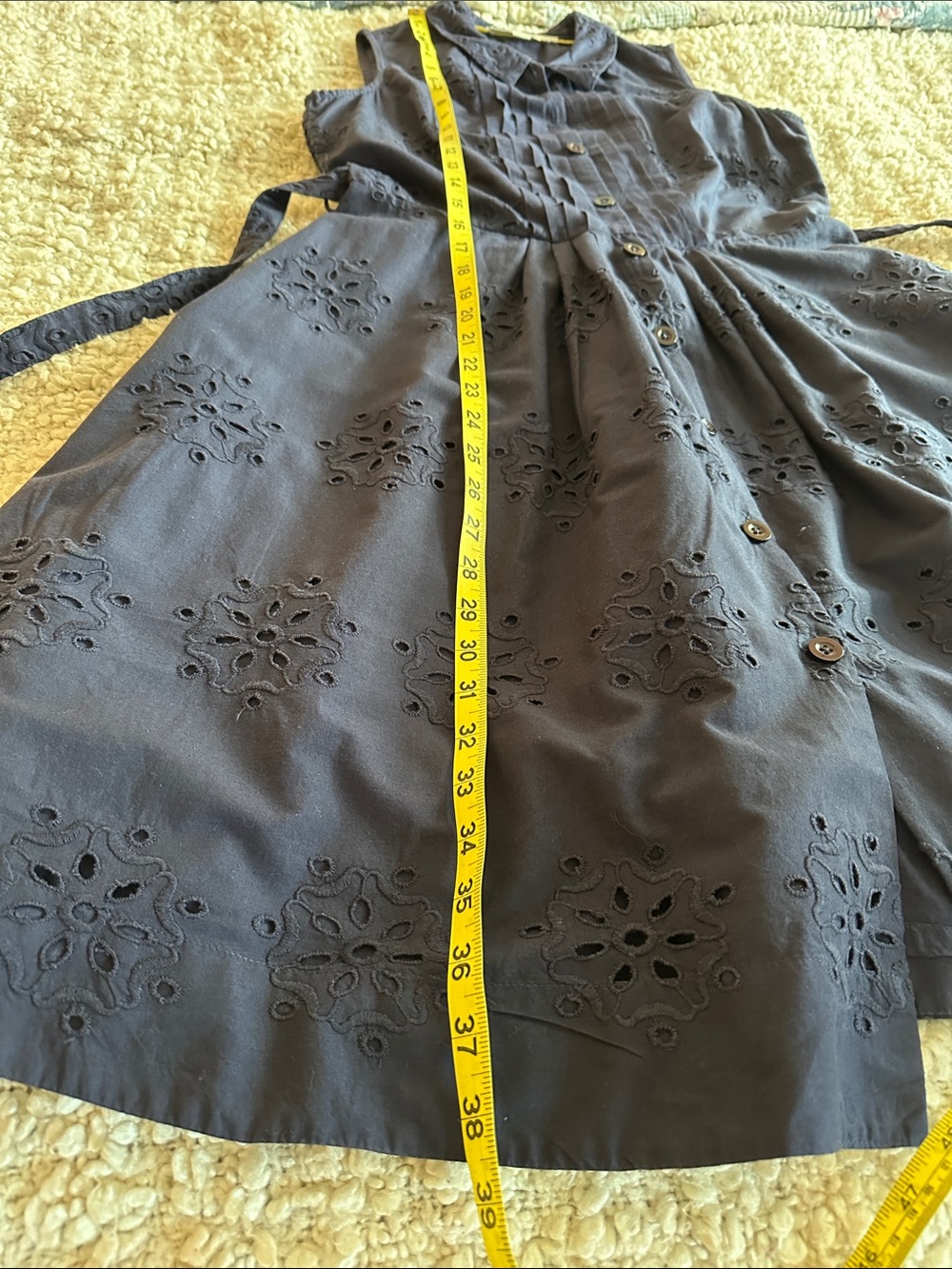 Boden Navy Sleeveless Eyelet Midi Shirtdress with Tie Waist - Picture 9 of 11